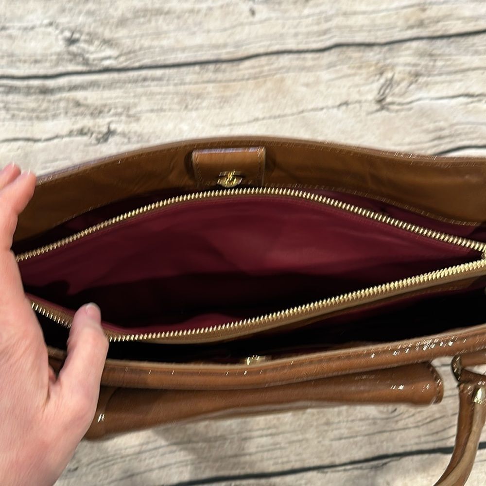 Elie Tahari Cognac Patent Leather Shoulder Bag with Front Buckle - Picture 10 of 13